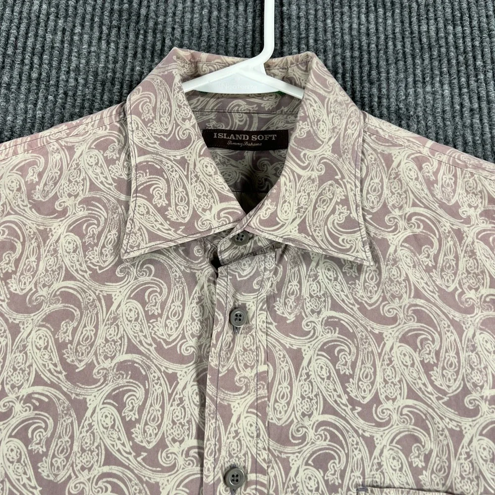 Tommy Bahama Island Soft Shirt Mens Large Purple Beige Paisley Button Up Casual - Picture 5 of 14